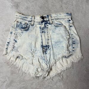 Vibrant Light Blue Distressed Jean Shorts
